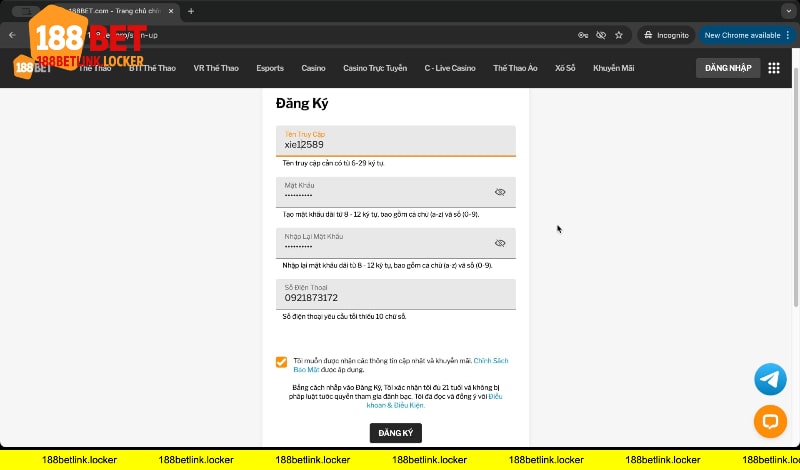 Trang đăng ký 188BET link
