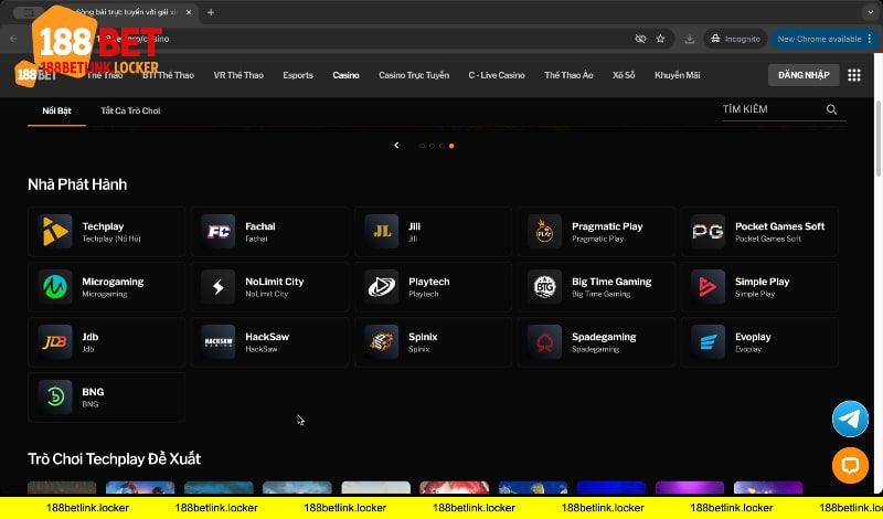 Trang nhà phát hành game casino 188BET limk